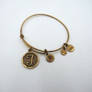 Alex And Ani Initial J Charm Expandable Bangle Bracelet Rafaelian Gold Tone 2014